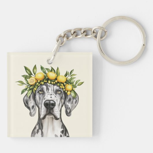 Merle Great Dane Dog Lemon Crown Sleutelhanger (Achterkant)