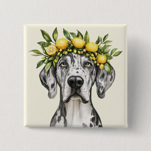 Merle Great Dane Dog Lemon Crown Vierkante Button 5,1 Cm