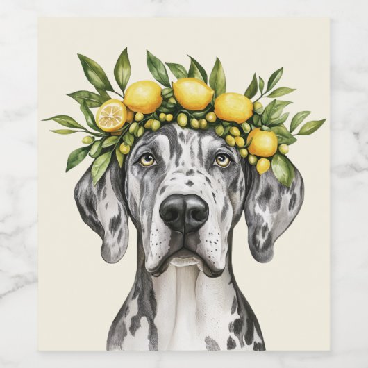 Merle Great Dane Dog Lemon Crown Wijn Etiket (Enkel label)