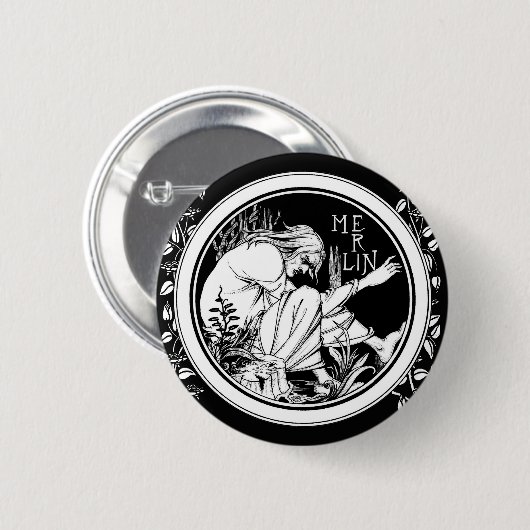 Merlin Art Nouveau fantasie Ronde Button 5,7 Cm (Voorkant /achterkant)