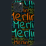 Merlin Case-Mate iPhone Case<br><div class="desc">Merlin. Show and wear this popular beautiful male first name designed as colorful wordcloud made of horizontal and vertical cursive hand lettering typography in different sizes and adorable fresh coBijgevolg. Wear your positieve french name or show the world whom you love or is geweldig. Merch with this soft text artwork...</div>
