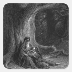 Merlin en Vivien door Gustave Doré 1868 Vierkante Sticker