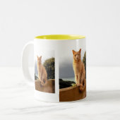 Merlin op de tuinmuur tweekleurige koffiemok (Voorkant links)