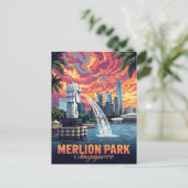 Merlion Park Singapore Skyline Sunset Briefkaart (Staand voorkant)