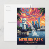 Merlion Park Singapore Skyline Sunset Briefkaart (Voorkant / Achterkant)
