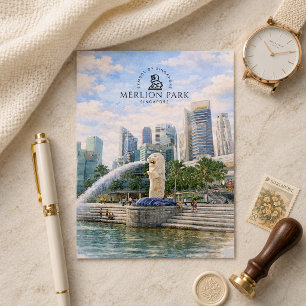 Merlion Park Singapore Watercolor Landmark Briefkaart