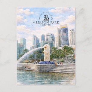 Merlion Park Singapore   Watercolor Landmark Briefkaart