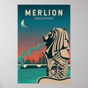 Merlion Singapore Travel Art Poster