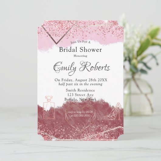 Merlot and Blush Pink Waterverf Vrijgezellenfeest Kaart (Staand voorkant)