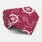 Merlot and White Nautical Stropdas (Opgerold)