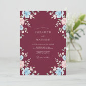 Merlot Azure Ranunculus Eucalyptus Bruiloft Kaart (Staand voorkant)