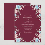 Merlot Azure Ranunculus Eucalyptus Bruiloft Kaart (Voorkant / Achterkant)