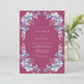 Merlot Azure Wilde Bloemen Bruiloft Kaart (Staand voorkant)