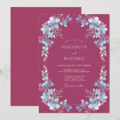 Merlot Azure Wilde Bloemen Bruiloft Kaart (Voorkant / Achterkant)