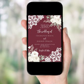 Merlot bordeaux witte rozen kant bruiloft kaart