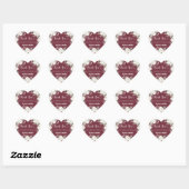Merlot bordeauxrode witte bloemen dank u bruiloft hart sticker (Vel)