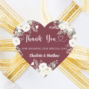 Merlot bordeauxrode witte bloemen dank u bruiloft hart sticker