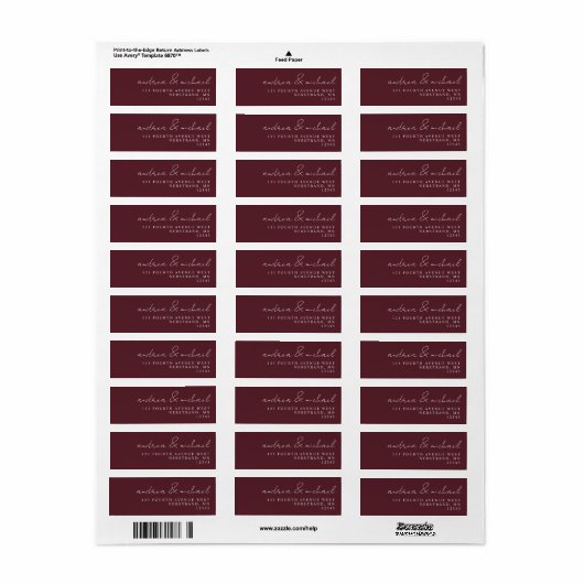 Merlot/Bourgogne Wijn Weddenschap Return Address Etiket (Full Sheet)