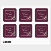 Merlot Bourgondië Bloemen Ingelijst Dank u Vierkante Sticker (Vel)