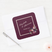 Merlot Bourgondië Bloemen Ingelijst Dank u Vierkante Sticker (Envelop)
