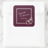 Merlot Bourgondië Bloemen Ingelijst Dank u Vierkante Sticker (Tas)