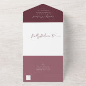 Merlot Burgundy Wedding Modern met Tor Off RSVP All In One Uitnodiging (Buitenkant)