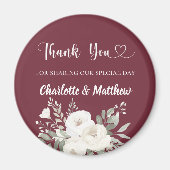 Merlot burgundy white florals thank you wedding magneet (Voorkant)