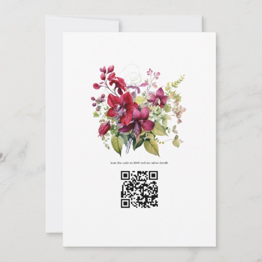 Merlot en Sage Bloemen Winter Bruiloft Kaart (Achterkant)