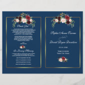 Merlot Floral Navy Blue Gold Lijst Wedding Program (Voorkant)