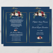 Merlot Floral Navy Blue Gold Lijst Wedding Program (Voorkant / Achterkant)