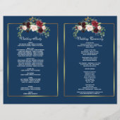 Merlot Floral Navy Blue Gold Lijst Wedding Program (Achterkant)