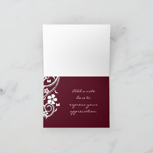 Merlot Floral Swirls Dank je wel Bedankkaart (Binnen)