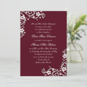 Merlot Floral Swirls Wedding Invitation Kaart (Staand voorkant)