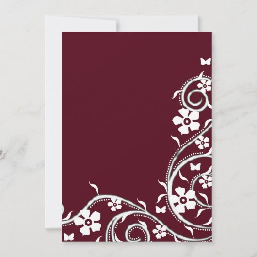 Merlot Floral Swirls Wedding Invitation Kaart (Achterkant)