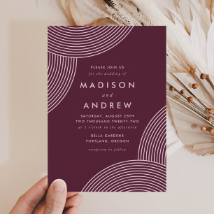 Merlot Geometric Swirl Wedding Kaart