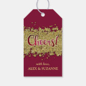 Merlot/Gold Faux-Glitter Cheers Custom Cadeaulabel (Achterkant)