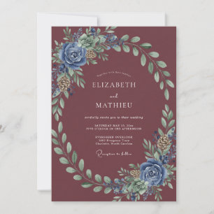 Merlot Korenbloem Loof Eucalyptus Bruiloft Kaart