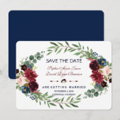 Merlot Marine Blauw Bloem Save The Date (Voorkant / Achterkant)