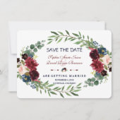 Merlot Marine Blauw Bloem Save The Date (Voorkant)