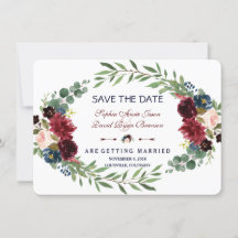 Merlot Marine Blauw Bloem Save The Date