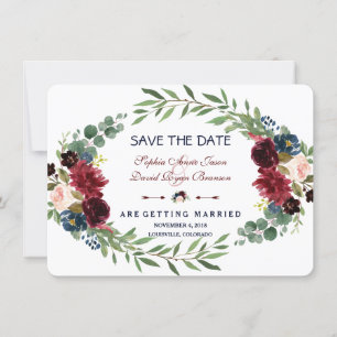 Merlot Marine Blauw Bloem Save The Date