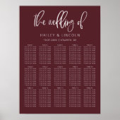 Merlot Modern Minimalist Wedding Seating Chart Poster (Voorkant)