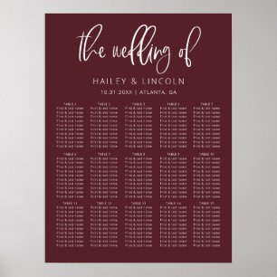 Merlot Modern Minimalist Wedding Seating Chart Poster