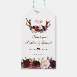 Merlot Navy Blauw Bloem Bruiloft Cadeaulabel