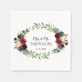 Merlot Navy Blauwe Bloem Bruiloftsplanner Servet