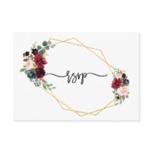 Merlot Navy Blauwe Bloem Gouden Frame Bruiloft RSV