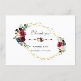 Merlot Navy Blauwe Bloem Gouden Frame Dank je Bedankkaart