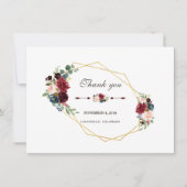 Merlot Navy Blauwe Bloem Gouden Frame Dank je Bedankkaart (Voorkant)