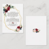 Merlot Navy Blauwe Bloem Gouden Frame Huwelijksdet Informatiekaartje (Voorkant / Achterkant)