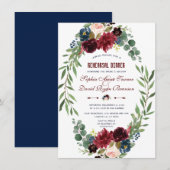 Merlot Navy Blauwe Bloemenkleuren Oefenavondmaal Kaart (Voorkant / Achterkant)